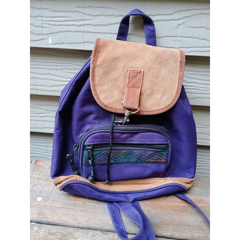 Vintage 90s Mini Style Backpack Purse Aztec Grunge Purple Suede